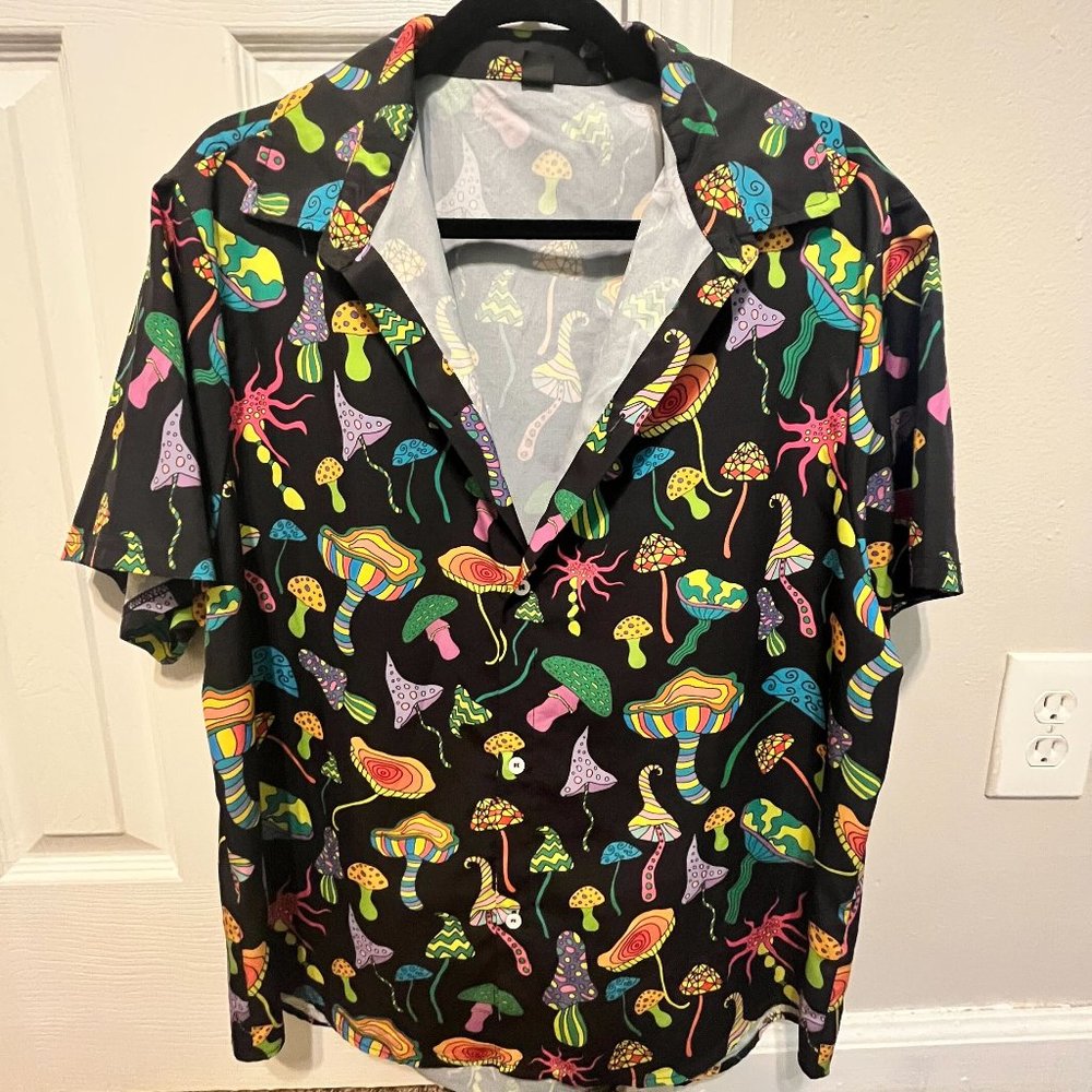 Funky Threads - Black Mushroom Shirt - Mushy Button Down